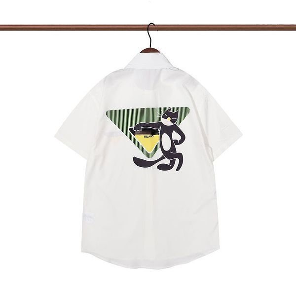 

high-quality fashion brand short-sleeved shirt prd summer clothing new black cat large triangle print fashion loose short-sleeved shirt tee, White;black