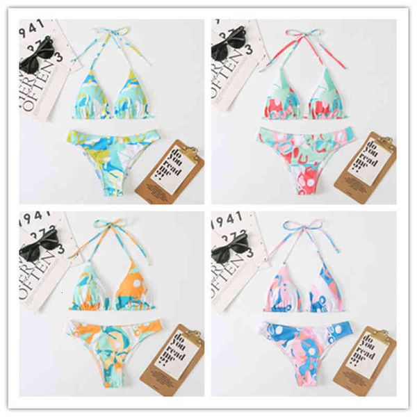 

digital 2022 bikini printing swimsuit women's triangle beach split, White;black