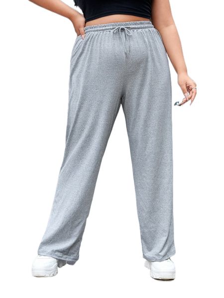 

plus drawstring waist wide leg pants r95g#, Black