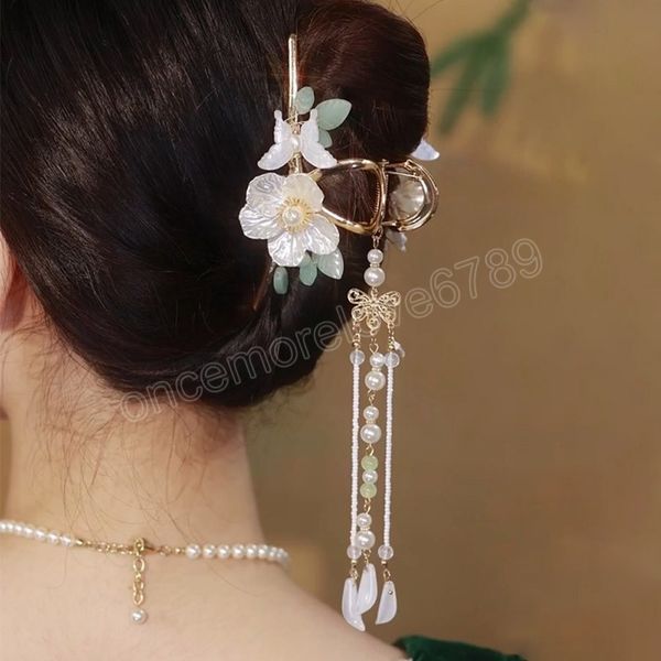 Blume Schmetterling Quaste Haar Clips Hanfu Stil Haar Zubehör Legierung Haar Klaue Perle Klemmen Für Frauen Mode Geschenke