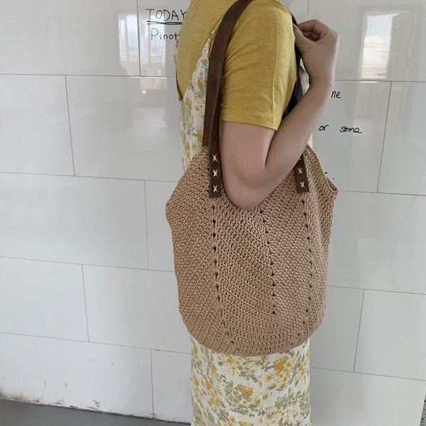 

evening bags yoreai hand-woven woman's shoulder bag handbag bohemian summer straw beach travel shopping female tote cotton rope pack