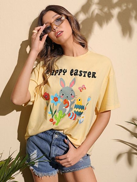 

letter & rabbit print tee 58zv#, White