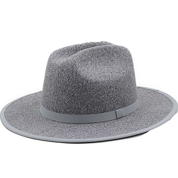 New Men Women Jazz Fedora Hat Simple Wool Bowler Hat Wide Flat Brim Soft Felt Cap Outdoor Travel Performance Party Hat