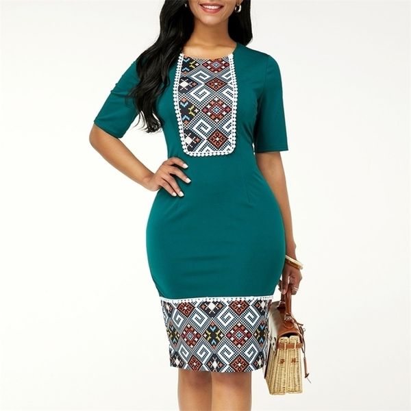 

summer casual plus size slim ethnic print office pencil bodycon dresses vintage india women party dress y200805, Black;pink