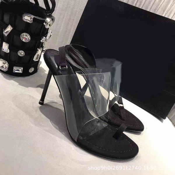 

sandals spring and summer fashion round head open toe thin heel high-heeled sandals, one-line belt, comfortable back empty women's shoe, Black