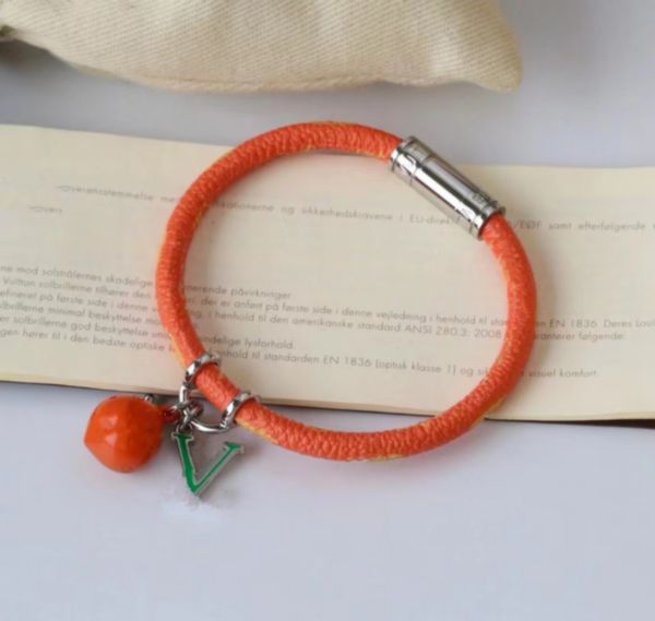 

new leather bracelet orange lemon men's and women's fashion bracelet, Golden;silver