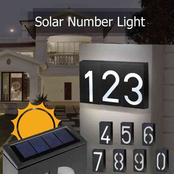 Hausnummer Solar-LED-Licht Outdoor Garten Solar Nummer Türschild Außenbeleuchtung Wiederaufladbare Hausnummer Licht J220531