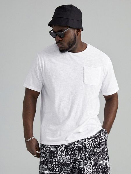 

extended sizes men solid pocket patched tee n4g4#, White;black