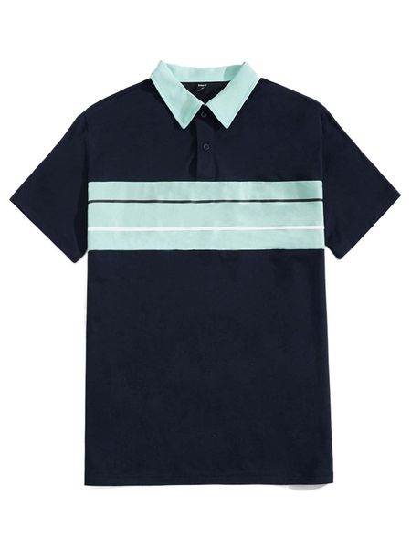 

men striped print contrast collar polo shirt u12u#, White;black