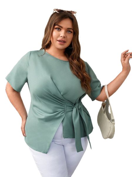 

plus tie front asymmetrical hem e8br#, Black