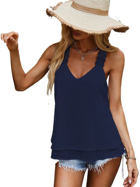 

contrast guipure lace cami 03dx#, White