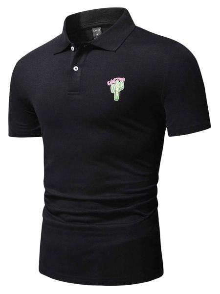 

men cactus print half button polo shirt g2ft#, White;black