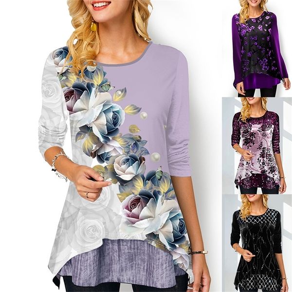 

early spring elegant women s floral print long sleeve tees tshirts ladies casual streewear o neck fashion t shirts clothing 220728, White