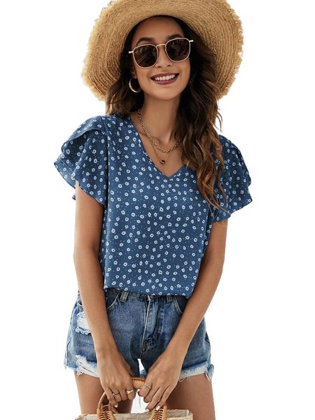 

ditsy floral print petal sleeve blouse e013#, White