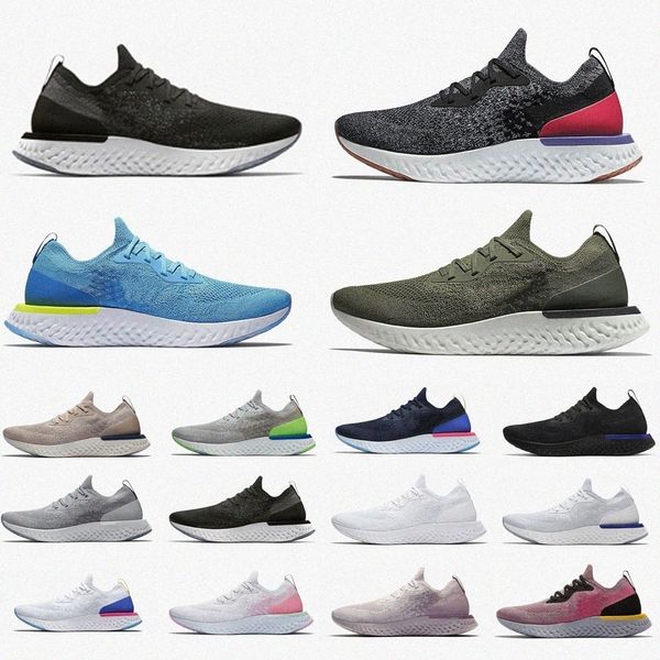 

epic react flynit v2 v1 mens womens fly knit running shoes all white triple black pink light grey royal green women sneakers trainer b4yi#