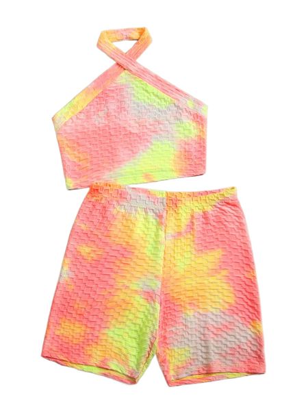 

plus tie dye halter & biker shorts r3mh#, Black