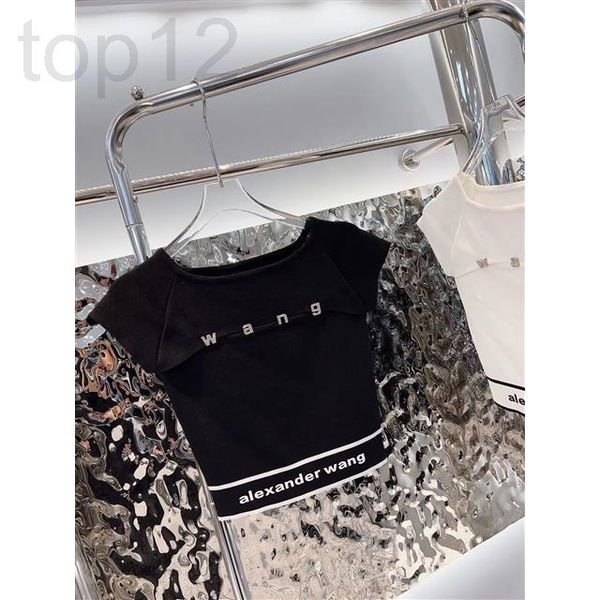 

women's t-shirt designer chaopai 22 spring and summer new leisure versatile small crowd collar chest hollowed out letter short sleeve t, White
