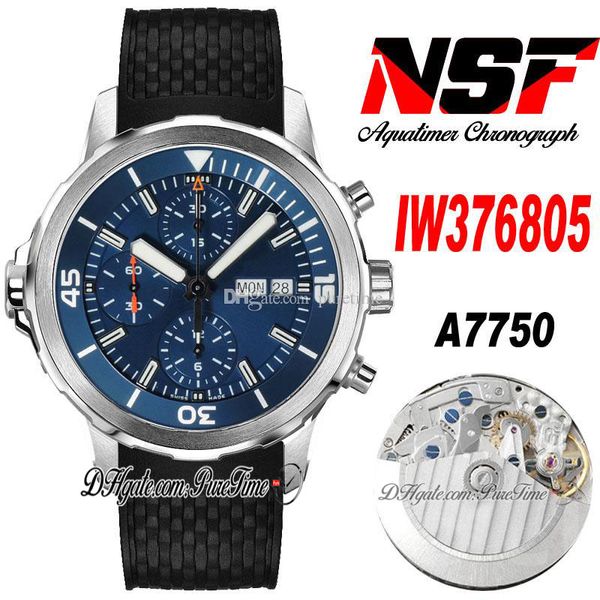 NSF Aquatimer IW3768 ETA A7750 Cronografo automatico Orologio da uomo Cassa in acciaio da 44 mm Quadrante blu arancione Indicatori a bastone Cinturino in caucciù Super Edition Puretime B2