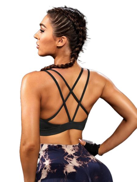 

breathable softness crisscross back crop sports bra m2g1#, Gray