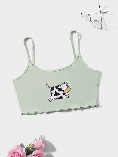 

plus cow print lettuce trim sleep cami z7ts#, Black;white