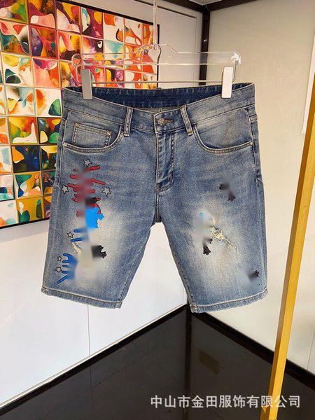 

men's shorts [new in spring and summer 2021] crohn heavy industry leather back pocket hardware new fabric blue denim shorts thin, White;black