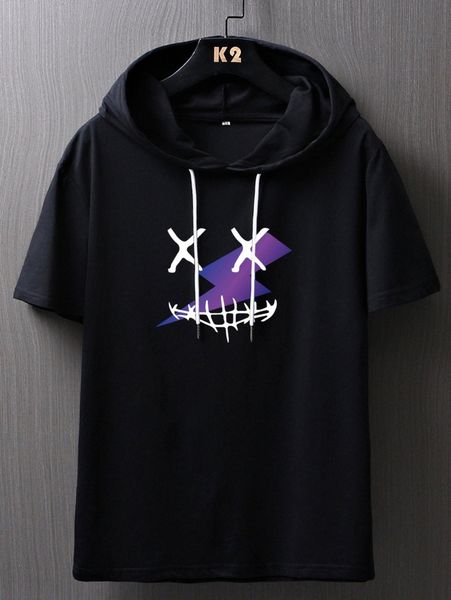 

romwe guys cartoon graphic drawstring tee 87l2#, White;black