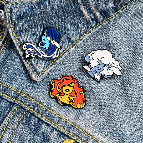 

waves cloud fire hair shape brooch natural elements girl portrait corsage badge enamel clothes lapel pin for bag sweater skirt cowboy clothi, Gray