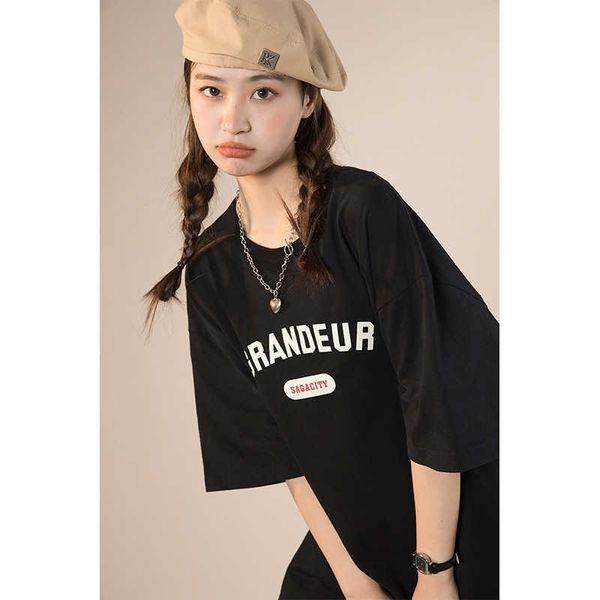 

newnewnew2022 summer new women's t-shirt american retro style round neck printed cotton fashion loose clothes casual and comfortable st, White