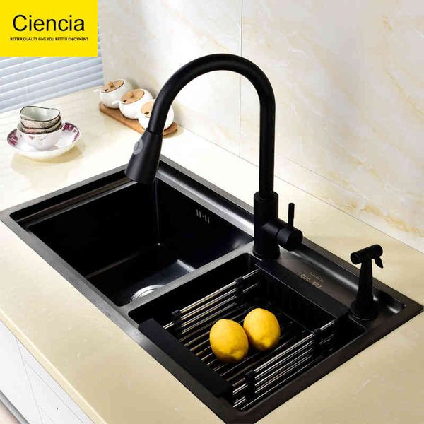 

kitchen sinks 304 stainless steel dish washing basin dishwashing water retaining tank kitchen sink set meal black bowl double visl