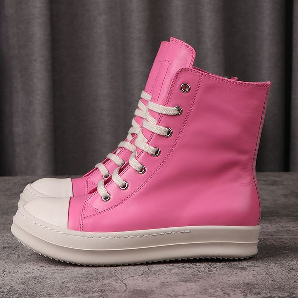 

ro genuine leather shoes minimalist style solid men sneakers lace-up pink women's sports shoes rubber men's sneaker casual shoe, Black
