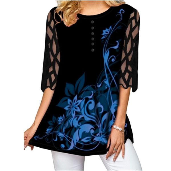 

organza patchwork long shirt print women floral tshirts plus size 3xl 4xl 5xl ladies elegant office shirts new summer tees t200516, White