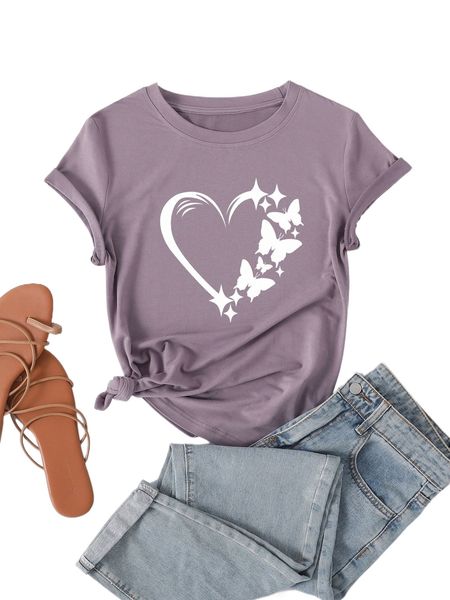 

heart and butterfly print tee e99o#, White
