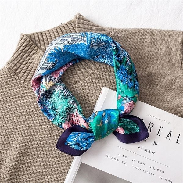 

100% mulberry silk small square scarf long silk scarf spring and autumn shirt decoration neck protection silk thin scarf women 220511, Blue;gray
