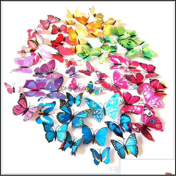 12 Teile/los 3D Schmetterling Kühlschrank Magnete Home Decor Dekorative Kühlschrank Aufkleber Farbe Stereoskopischen Wand Aufkleber Dekoration Drop Lieferung 2