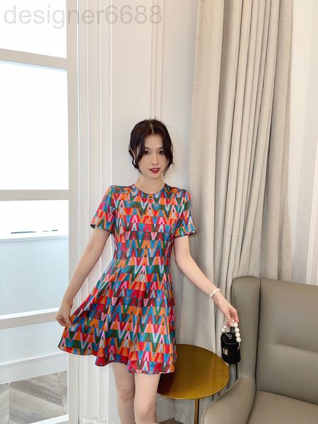 

casual dresses designer light luxury counter v home spring and summer geometric rainbow digital letter printing short sleeve light thin dres, Black;gray