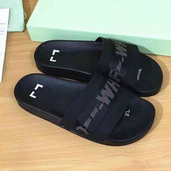 

women's offs men's luxury sandals fashion letter ribbon printing slippers couples beach men outside home slipper female classic br, Black