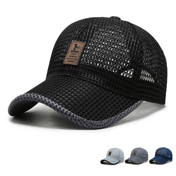

summer men fishing baseball cap breathable mesh hats black casual sport 220524, Blue;gray