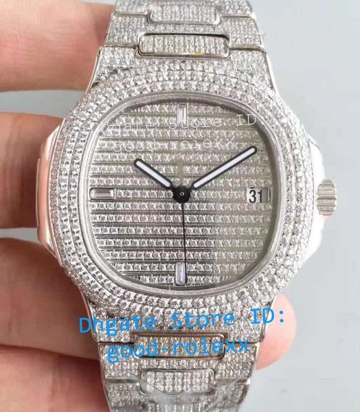 

super mens automatic full bling diamond dial bracelet watch men miyota 9015 clone cal.324sc rhinestone 5719 sapphire watches, Slivery;brown