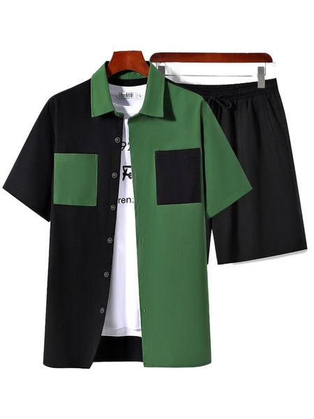 

men cut and sew shirt & drawstring waist shorts without tee t5bp#, Gray