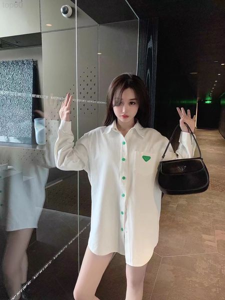

women's blouses & shirts designer 2022 spring new green button triangle simple white shirt women's loose fashion versatile long sl