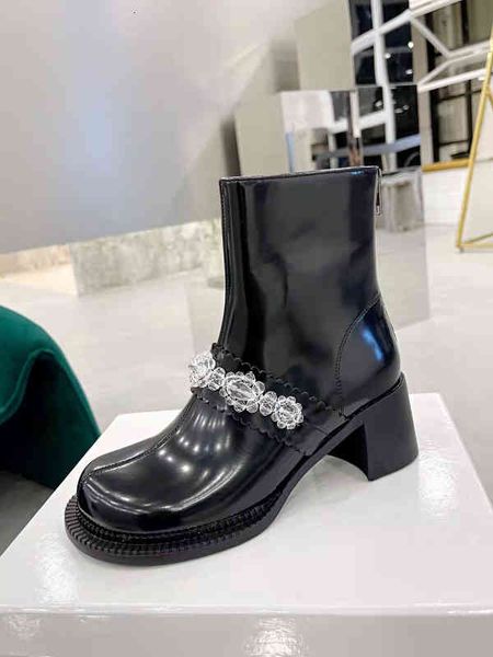 

boots mm6 round head thick heel short boots women's chelsea high, Black