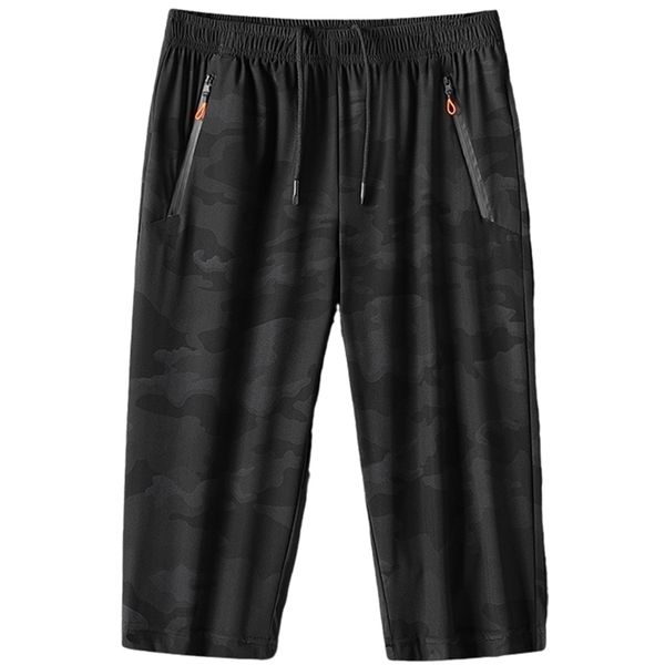 Verão preto camuflagem calções shorts homens sportswear respirável seco seco nylon seda short masculino solto casual sweatshorts 8xl 220318