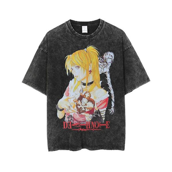 Camisetas masculinas de verão masculino de hip hop camiseta lavada mangá diabo de diabo gráfico shirt streetwear anime harajuku algodão curto de manga curta