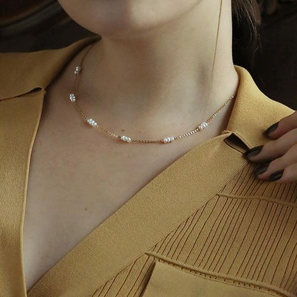 Anhänger Halsketten Dünne Halskette Für Frauen Damen Kupfer Kette Imitation Perle Mode Schmuck Gold Farbe Choker Collares De Moda 2022 mujerP