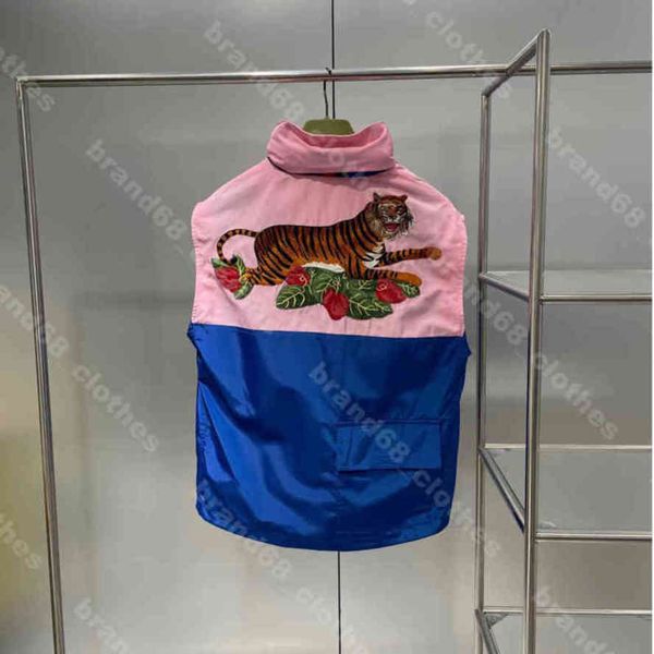 

designer women vest jacket tiger embroidery zipper hoodie coat mens fashion patchwork hoodies tank sleeveless jackets 5a quality female appa, White