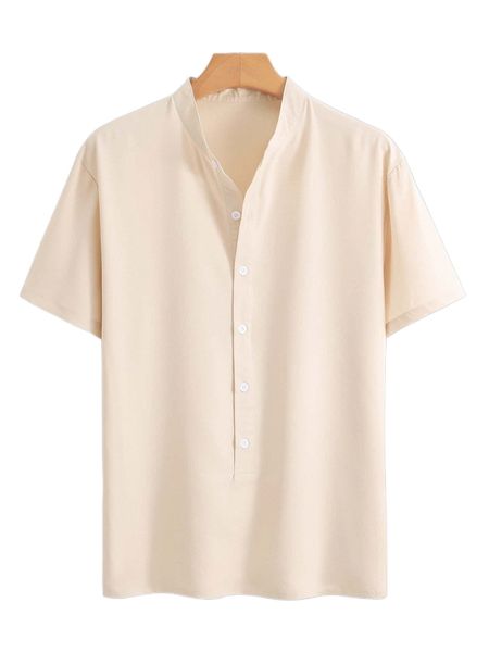 

men solid stand collar shirt 37cw#, White;black