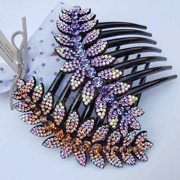 Pente de cabelo com strass Folha de flor Enfeites de cabelo de cristal de noiva Jóias Casamento Acessórios de cabelo elegantes Alfinetes de cabelo