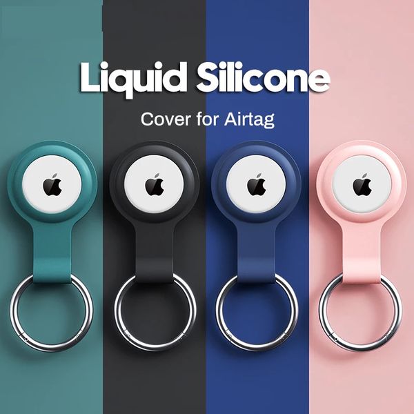 Custodia protettiva in silicone liquido originale per AirTag Case Shell Protector Bumper On per Apple AirTags Tracker Keychain Buckle Llavero