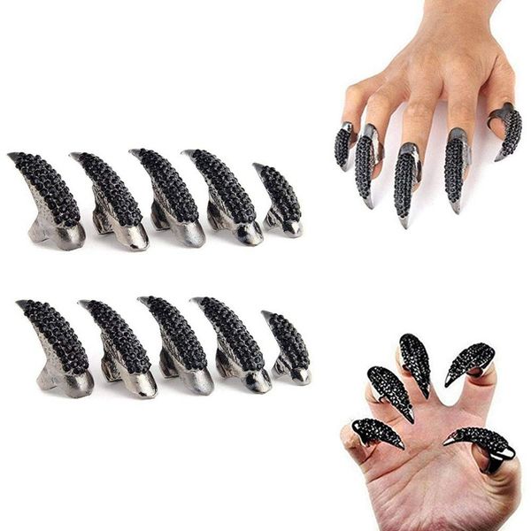 

30pcs/lot retro punk talon nail rings decor sharp alloy finger claw knuckle set vintage style sharp performance props jewelry for women, Golden;silver