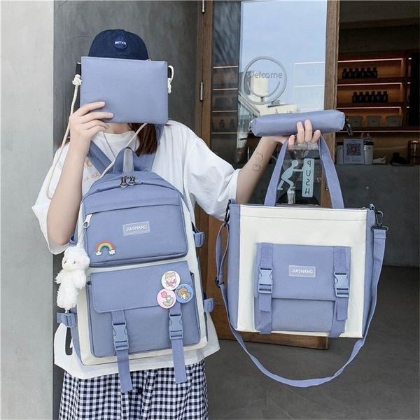 

4 pcs sets canvas schoolbags for teenage girls womens backpack canvas school bag college student lapbackpacks 220809